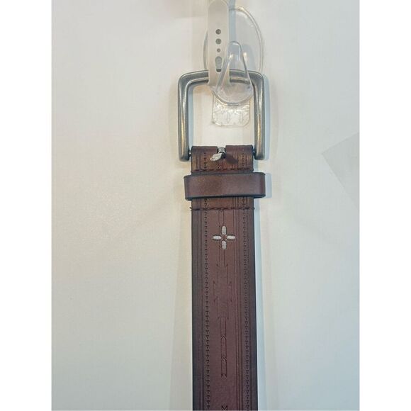 Sun + Stone Brown Embossed Leather Belt Size 34-36 M/L - Picture 1 of 5
